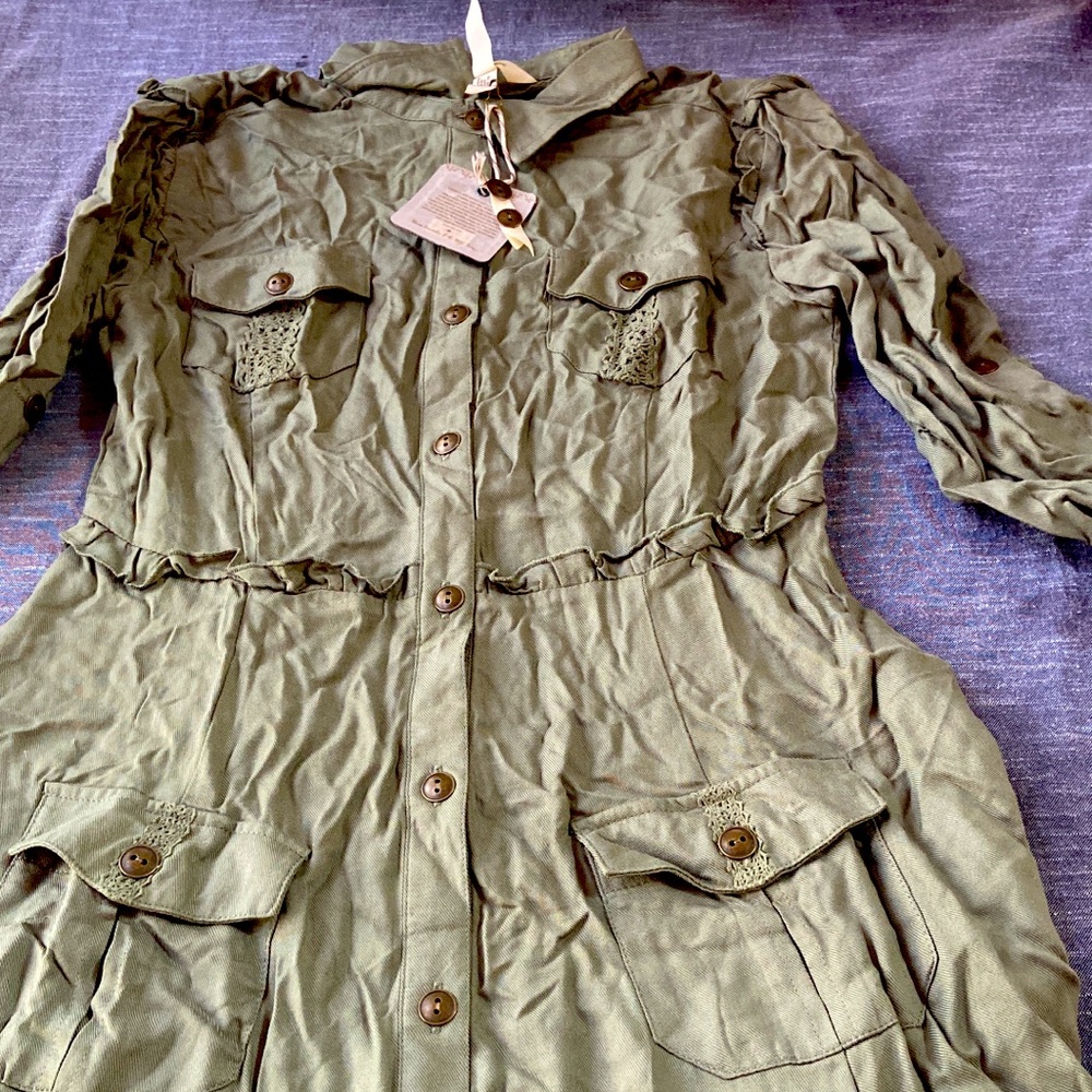 Matilda jane once upon a time womens dress sz small NWT beautiful army green